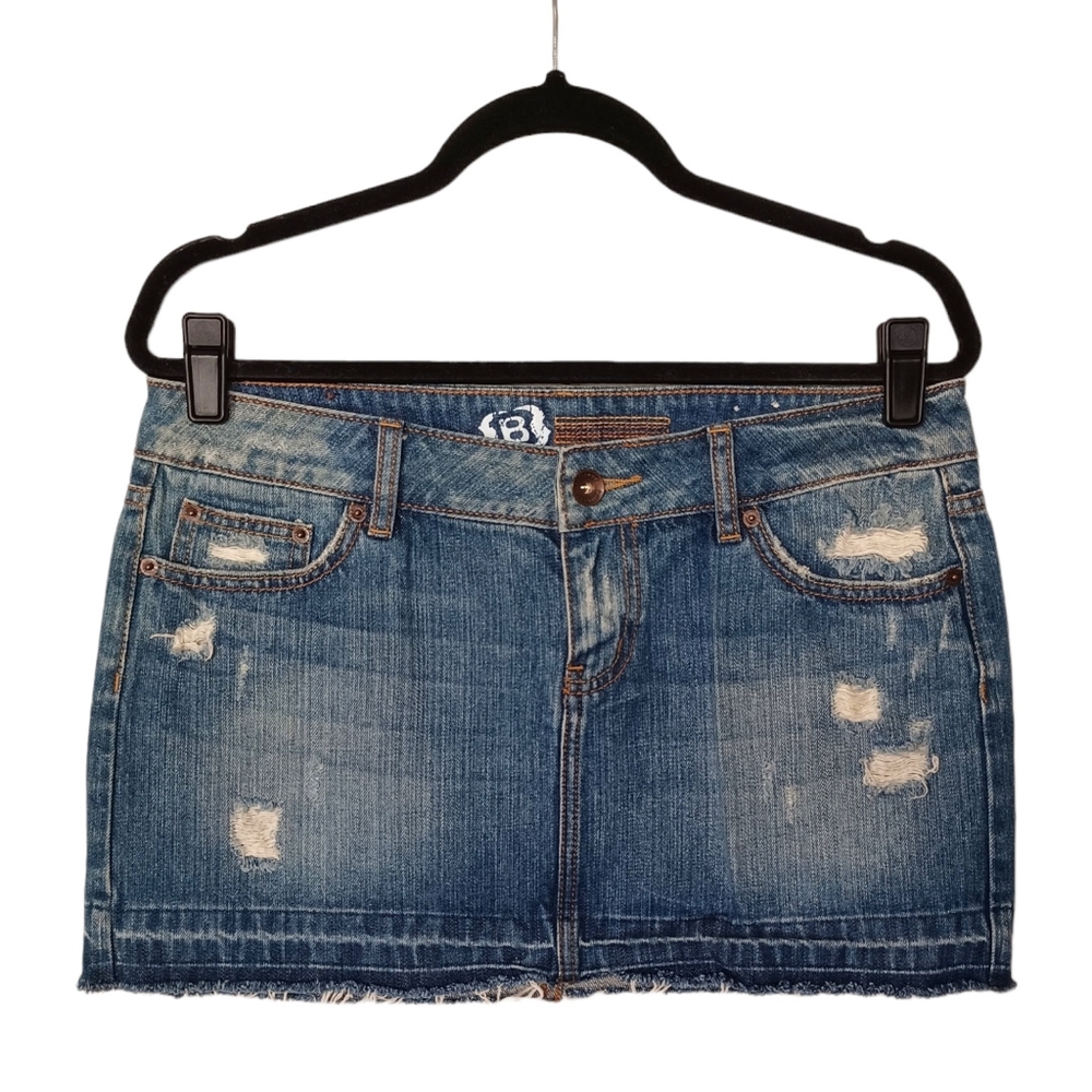 BULLHEAD Frayed Raw Hem Medium Blue Distressed Denim Jean Mini Skirt 9